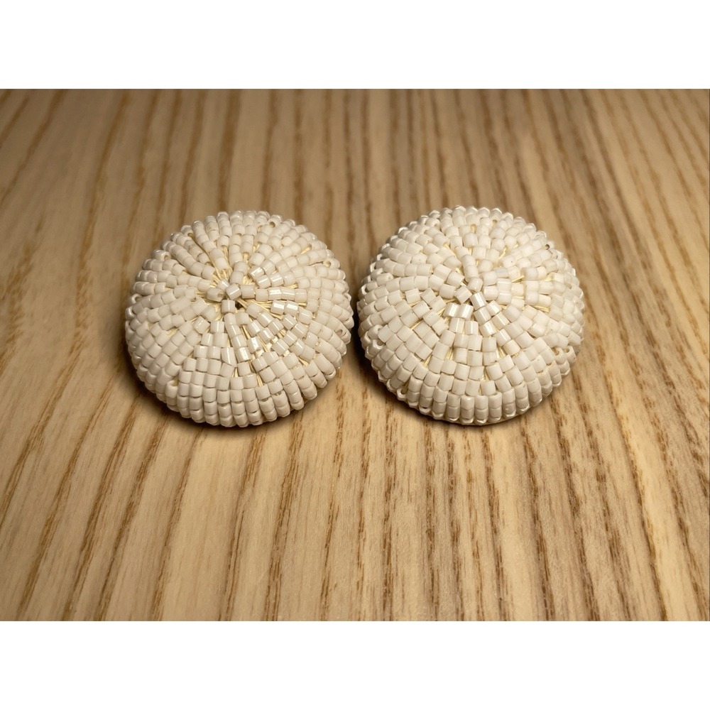 Napier Vintage large white beaded clip on earrings‎